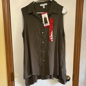 Fever Olive Sleeveless Button-Down Shirt